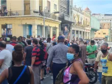 Cubans in Havana protest in the streets and cry for freedom on July 11, 2021.
